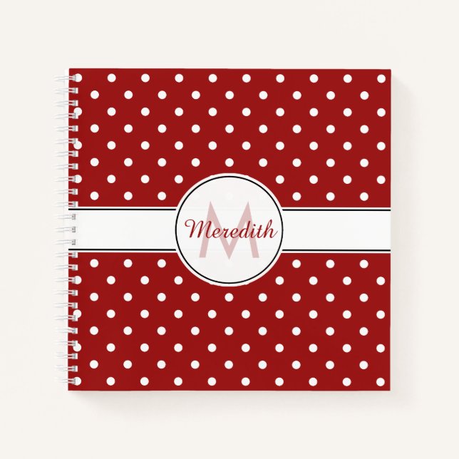 Cuaderno Patrón de lunares rojos monogramados (Anverso)