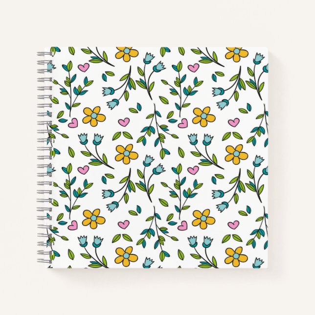 Cuaderno Patrón de luz de flores y corazones lindos (Anverso)
