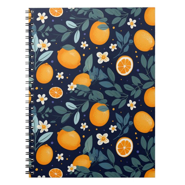 Cuaderno Patrón de luz naranja y floral (Frente)
