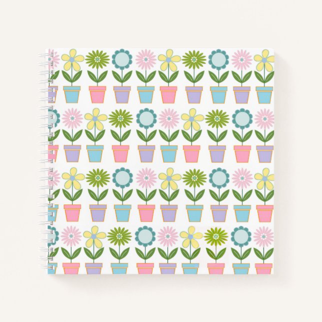 Cuaderno Patrón de macetas de flores pastel adorables (Anverso)