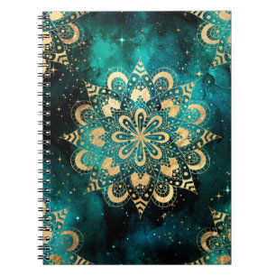 Cuaderno Patrón de Mandala Dharma de Galaxia Dorada y Verde