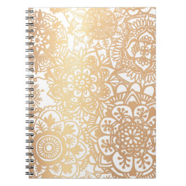 Cuaderno Patrón de Mandala dorada y floral blanca