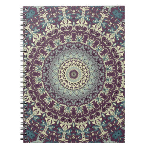 Cuaderno Patrón de Mandala en Morado, Turquesa y Crema