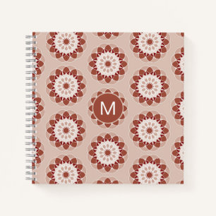 Cuaderno Patrón de mandala floral de color burdeos rosa con