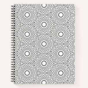 Cuaderno Patrón de Mandala Geométrico en Blanco y Negro Mod