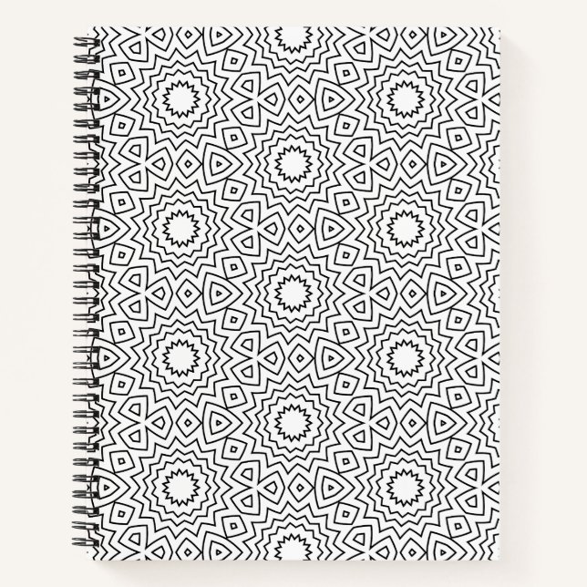 Cuaderno Patrón de Mandala Geométrico en Blanco y Negro Mod (Anverso)