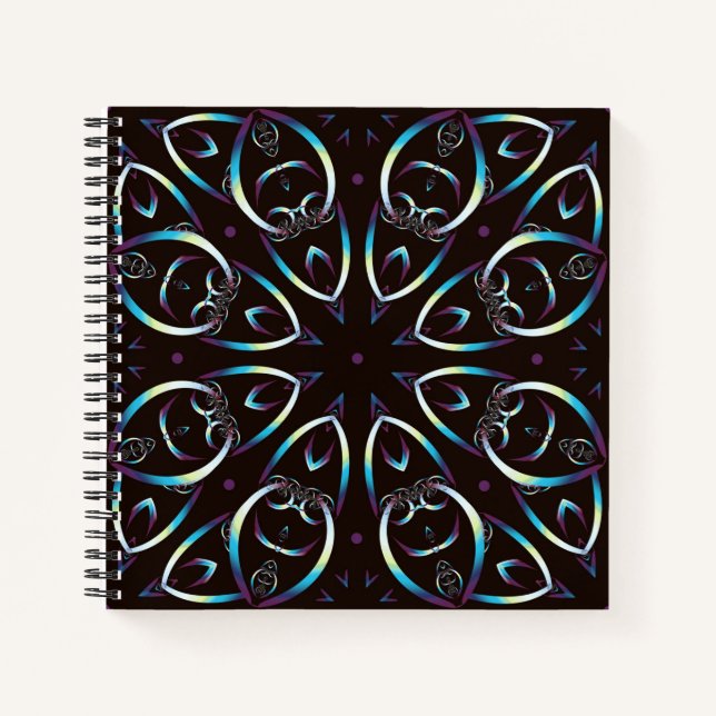 Cuaderno Patrón de Mandala Glow Glow de Oro Azul (Anverso)