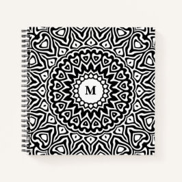 Cuaderno Patrón de mandala moderno en blanco y negro con mo