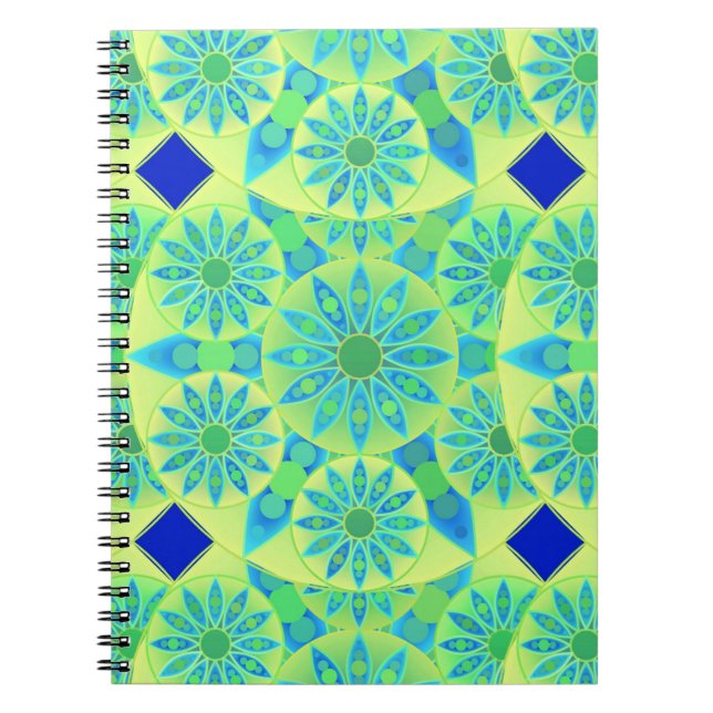 Cuaderno Patrón de Mandala, turquesa, azul, verde tilo (Frente)