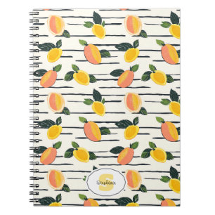 Cuaderno Patrón de mango de color de agua con hojas verdes 
