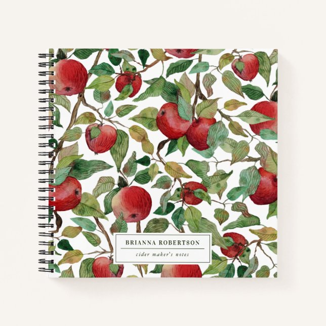 Cuaderno Patrón de manzana acuarela |  Fabricante de sidra  (Anverso)
