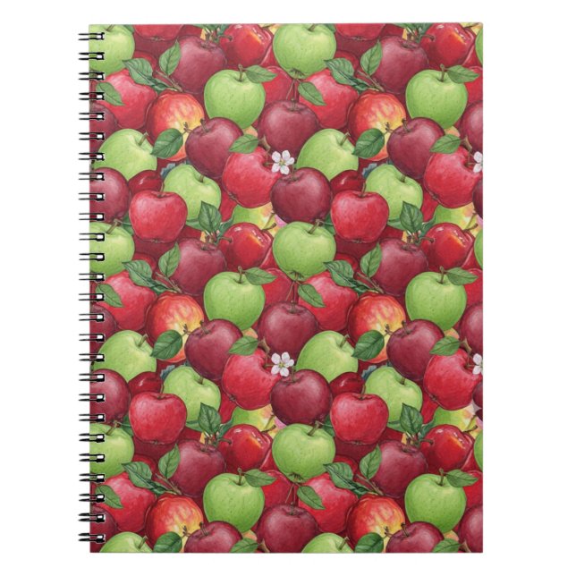 Cuaderno Patrón de Manzana al Acuarela Rojo y Verde (Frente)