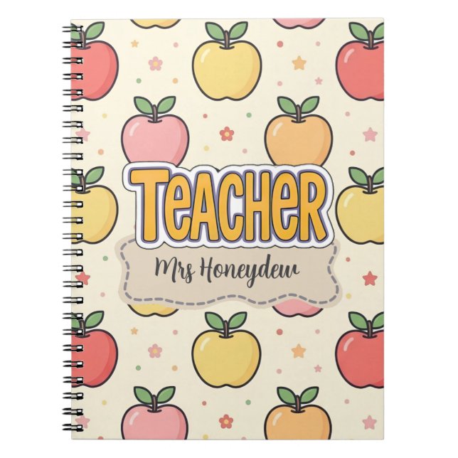 Cuaderno Patrón de manzana de escuela de maestro amarillo (Frente)