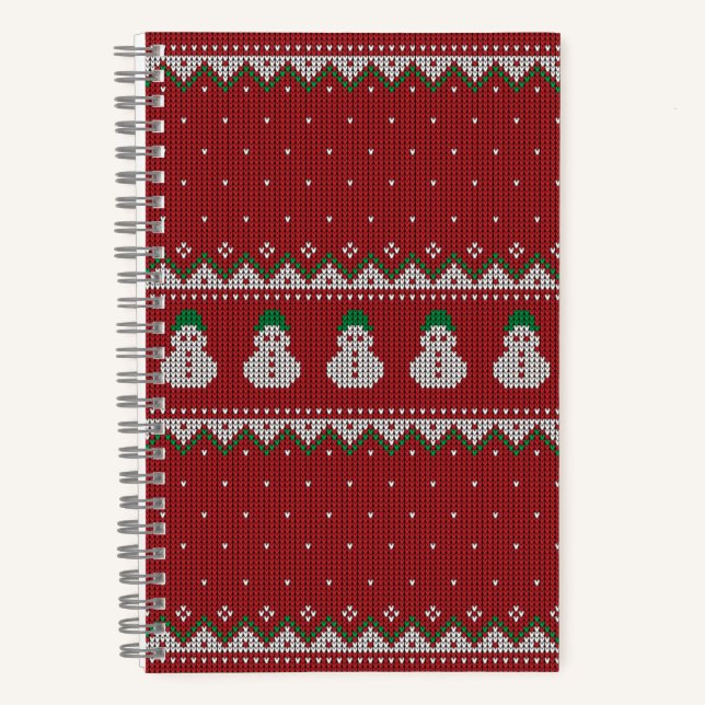 Cuaderno Patrón de manzana de punto rojo de Navidad | Invie (Anverso)
