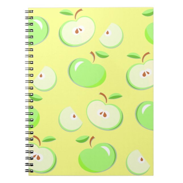 Cuaderno Patrón de manzanas vectorial verde (Frente)