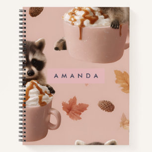 Cuaderno Patrón de mapache personalizado de otoño personali