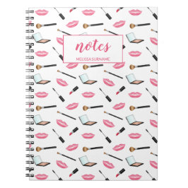 Cuaderno Patrón de maquillaje, labios rosados y nombre pers