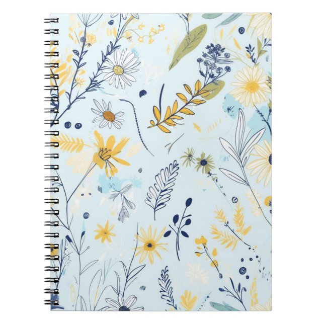 Cuaderno Patrón de margarita azul y amarillo (Frente)