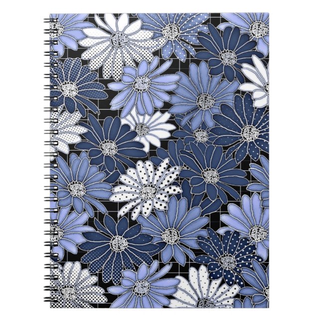 Cuaderno Patrón de margarita azul y blanco (Frente)