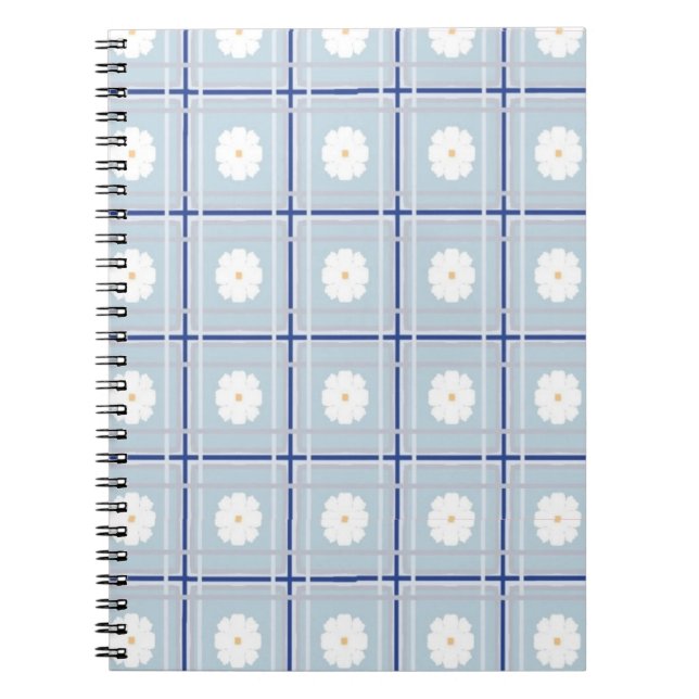 Cuaderno Patrón de margarita de cuadros azules (Frente)