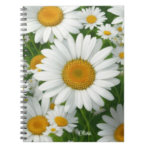 Cuaderno Patrón de margarita dulce vegetación floral blanca