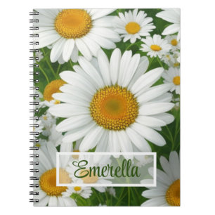 Cuaderno Patrón de margarita dulce vegetación floral blanca