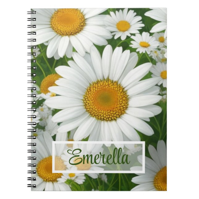 Cuaderno Patrón de margarita dulce vegetación floral blanca (Frente)