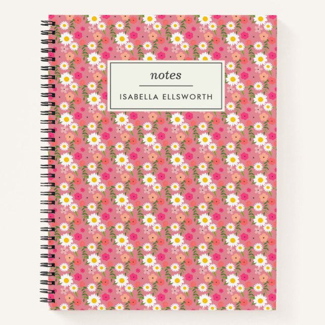 Cuaderno Patrón de margarita floral de estilo rosa personal (Anverso)