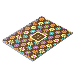 Cuaderno Patrón de margarita pastel en marrón con monograma
