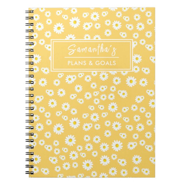 Cuaderno Patrón de margaritas boho amarillas de primavera (Frente)