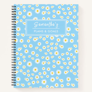 Cuaderno Patrón de margaritas boho azules de primavera