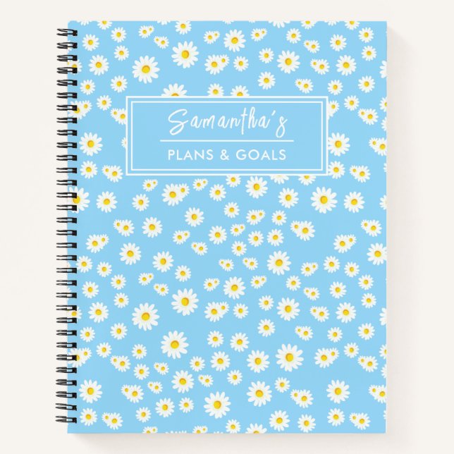Cuaderno Patrón de margaritas boho azules de primavera (Anverso)