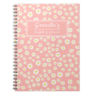 Cuaderno Patrón de margaritas de primavera boho rosa coral