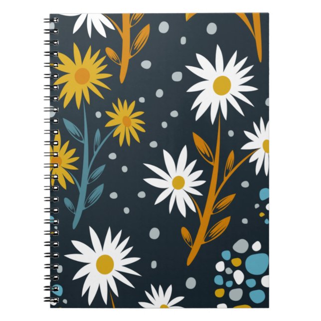 Cuaderno Patrón de margaritas modernas sobre azul oscuro (Frente)