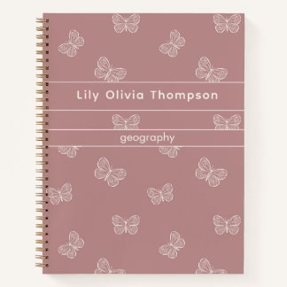 Cuaderno Patrón de mariposa boho Chicas de la escuela Nombr