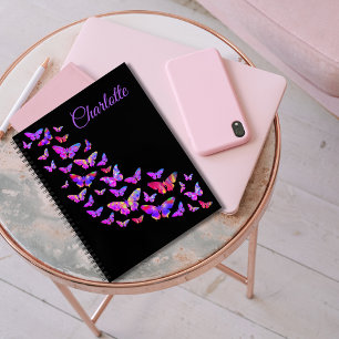 Cuaderno Patrón de Mariposa Colorida Moderno con Nombre Per