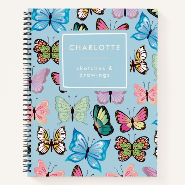 Cuaderno Patrón de mariposa colorida Patrón Pastel Azul Ske (Anverso)
