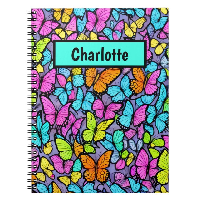 Cuaderno Patrón de mariposa colorida personalizado (Frente)