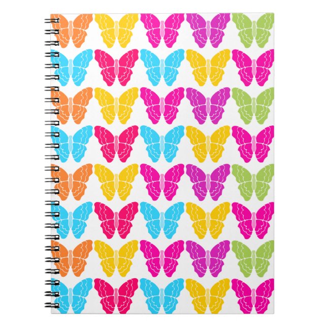 Cuaderno Patrón de mariposa de arco iris brillante (Frente)