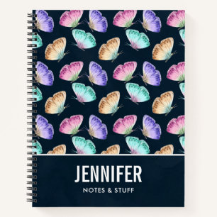 Cuaderno Patrón de mariposa de color de agua pastel de boni
