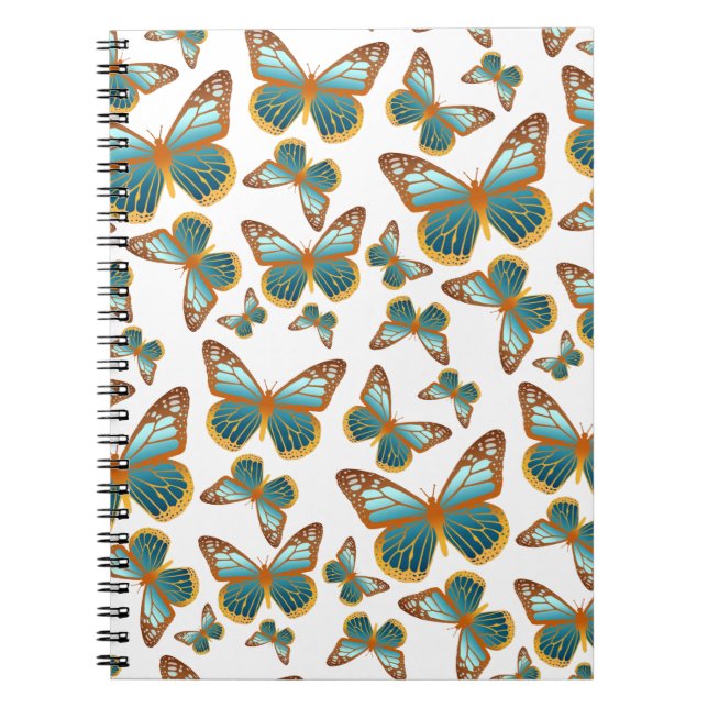 Cuaderno Patrón de mariposa de gradiente azul (Frente)