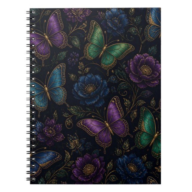 Cuaderno Patrón de mariposa elegante oscuro (Frente)