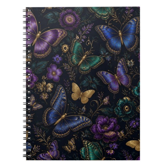 Cuaderno Patrón de mariposa elegante oscuro (Frente)