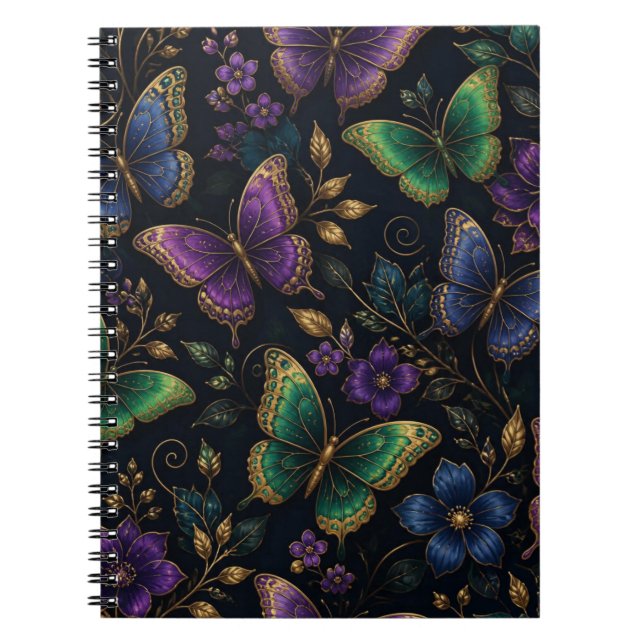 Cuaderno Patrón de mariposa elegante oscuro (Frente)