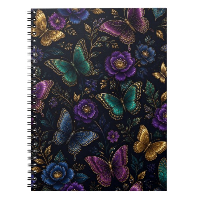 Cuaderno Patrón de mariposa elegante oscuro (Frente)