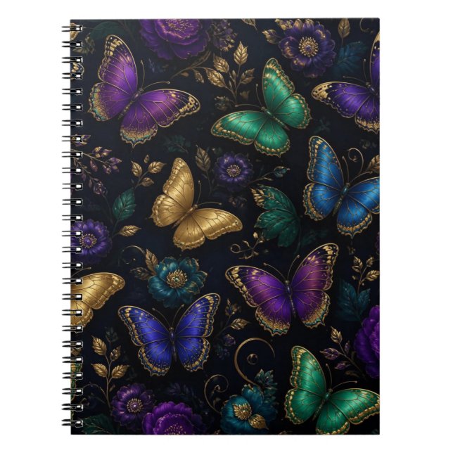 Cuaderno Patrón de mariposa elegante oscuro (Frente)