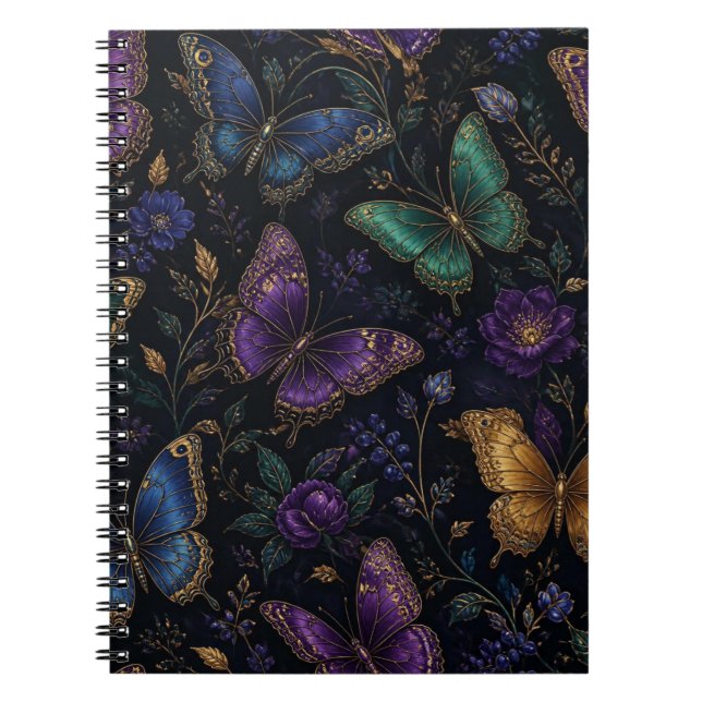 Cuaderno Patrón de mariposa elegante oscuro (Frente)