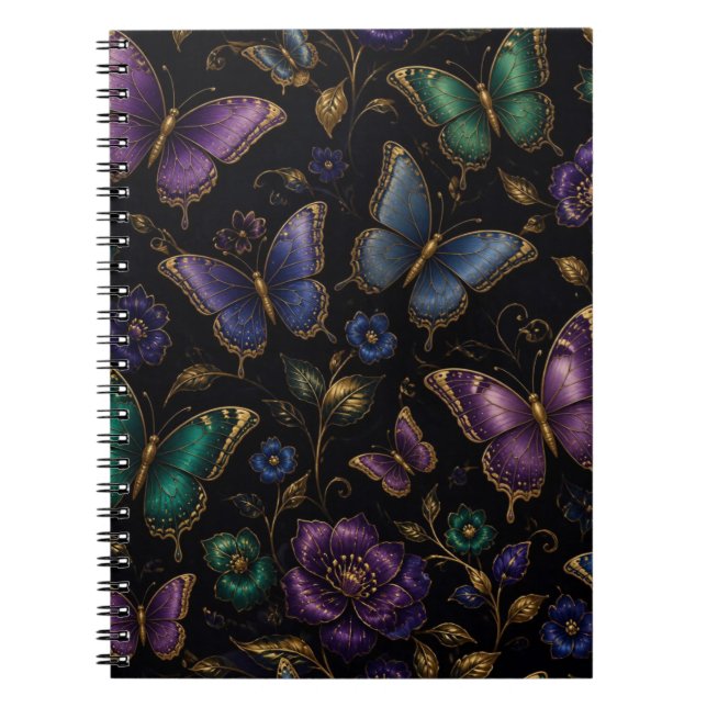 Cuaderno Patrón de mariposa elegante oscuro (Frente)