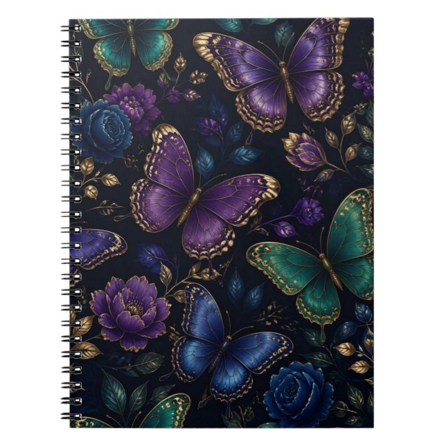 Cuaderno Patrón de mariposa elegante oscuro (Frente)