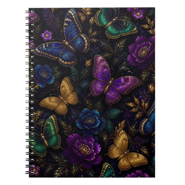 Cuaderno Patrón de mariposa elegante oscuro (Frente)